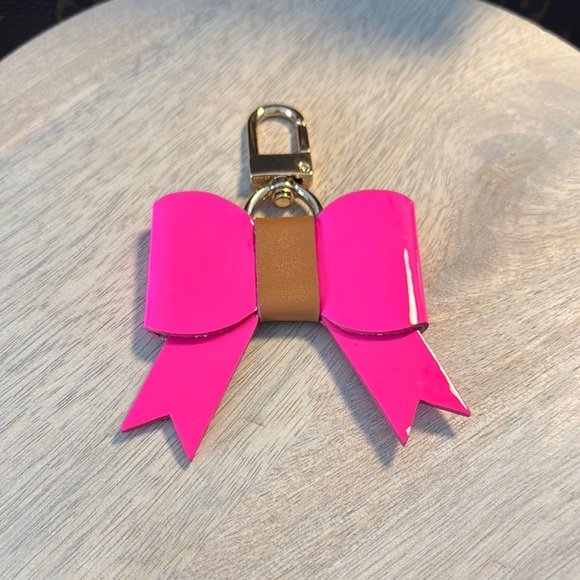 Pink with Tan Patent Leather Bow Bag Charm with Gold Accent hardware - Picture 1 of 6